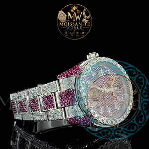 Montre de luxe de créateur avec diamants rouges et lunette sertie de pierres, mouvement à quartz, pour hommes et femmes, usage quotidien, pour l'exportation - Product Image 2