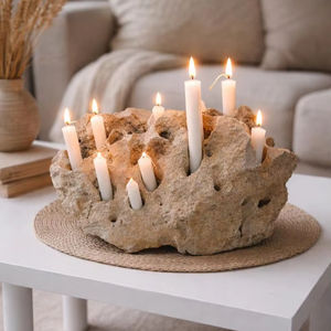 Natural <b>Stone</b> Travertine Candle Holder Handmade <b>Stone</b> Centerpiece Modern Home Decor Rustic Tabletop Decoration Gift - Product Image 1