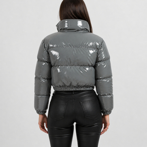 <b>Womens</b> Short Puffer <b>Jacket</b> High Neck Quilted Warm Winter Coat <b>Lightweight</b> Padded Bubble Outerwear Casual Zip Front - Product Image 2