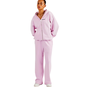 Ensemble de survêtement pour femme, coupe longueur taille, avec fermeture éclair intégrale et capuche, pantalon à jambes larges et taille élastique, décontracté, deux pièces, pour la détente, les voyages et le style urbain - Product Image 5