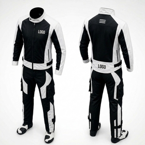 Men Motorcycle Riding Suit Full Sleeve Black White Windproof Polyester Pants Set All Seasons <b>Racing</b> Wear - Product Image 3