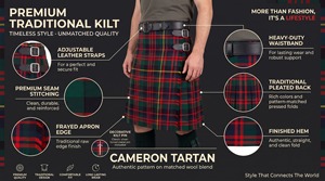 Kilt écossais Cameron pour homme, rouge, noir, jaune, à carreaux, avec ceinture en cuir et boucle latérale - Product Image 6