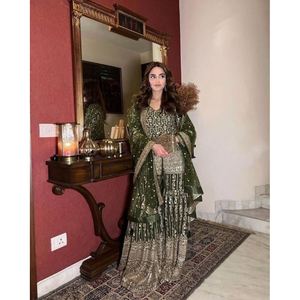 NUEVA COLECCIÓN: Top Sharaara con Bordado Georgette y Lentejuelas, con Dupatta y Mehendi - Product Image 1