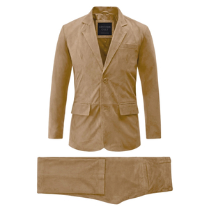 Traje de Dos Piezas para Hombre en Gamuza Color Bronceado, Blazer de Solapa con Muescas y Pantalones, Cierre de un Solo Botón - Product Image 3