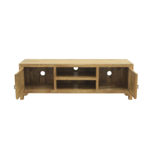 Handcrafted Mango Wood TV Console <b>Rustic</b> Media Cabinet Storage Unit Double Door Open <b>Shelf</b> Entertainment Furniture Natural Finis - Product Image 2