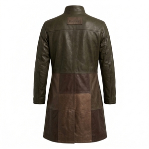 Abrigo Largo de Cuero Genuino para Hombre, Color Verde Oliva y Marrón, con Forro Polar, Estilo Motero, para Invierno, Fabricante OEM Personalizado - Product Image 2