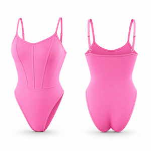 Maillot de bain une pièce pour femme, coupe haute, uni, tissé, en tissu extensible, séchage rapide, pour la plage, bretelles réglables - Product Image 1