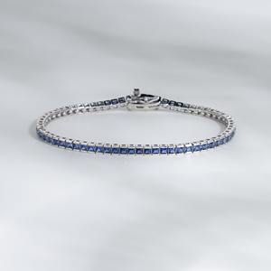 Bracelet tennis en moissanite bleue taille princesse en argent 925, bijoux fins minimalistes, fabricant indien. - Product Image 2