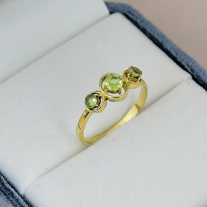 <b>Peridot</b> Three Stone Engagement <b>Ring</b> Gold Plated Solid 925 Sterling Silver Round Gemstone Prong Setting Vintage <b>Ring</b> For Women - Product Image 2