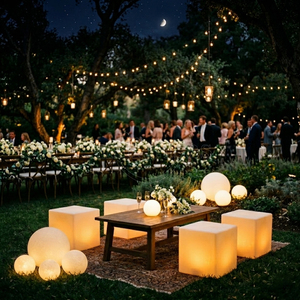 Ensemble de décoration de fête LED pour les États-Unis, le Royaume-Uni, l'Australie et le Canada, 10 boules lumineuses et 4 tabourets cubes, mariage, <span class=keywords><strong>anniversaire</strong></span>, événements en plein air et en intérieur, service DDP - Product Image 1