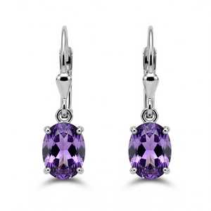 Boucles d'oreilles pendantes en argent sterling 925 avec améthyste, pierre de naissance de février, élégantes, en pierre précieuse violette, cadeau de bijoux - Product Image 3