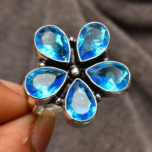Anillo de Flor de Topacio Azul, Plata de Ley 925, Joyería Hecha a Mano, Gema Azul Natural, Anillo para Mujer, Regalo de Piedra de Nacimiento - Product Image 1