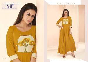 New Arrival Best Quality Heavy Rayon with Embroidered Long Round <b>Kurti</b> Collection Supplier from India Woman Fashion - Product Image 5