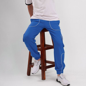 Pantalon de jogging décontracté pour homme en polyester bleu avec taille élastique, cordon de serrage et poches cargo – Idéal pour l'automne - Product Image 5