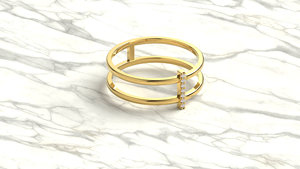 Bague de mariage de luxe en or 18 carats avec double rangée de diamants et barre verticale de diamants ronds, multicouche, pour femme - Product Image 3