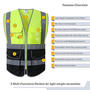 Gilet de sécurité réfléchissant haute visibilité unisexe en polyester, vêtements de travail avec poches et fermeture éclair, imperméable et résistant aux acides - Product Image 3