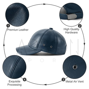 Casquettes en cuir bleu marine de qualité supérieure, style classique, prix de gros, texture douce et durable, élégantes, nouveau logo personnalisé - Product Image 5
