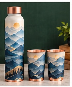 Botella de Agua de Cobre Estilo Bohemio Étnico y Juego de 2 Tazas, Vajilla Portátil de Viaje con Tapa - Product Image 4
