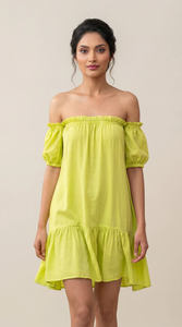 Mini-robe légère vert citron en rayonne pour femme, robe courte décontractée d'été, confortable pour le quotidien, fournisseur en gros - Product Image 2