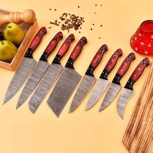 Ensemble de couteaux de cuisine haut de gamme en acier Damas à 67 couches, faits à la main, avec étui en cuir, manche en bois ambidextre, couteaux de chef pour couper - Product Image 2