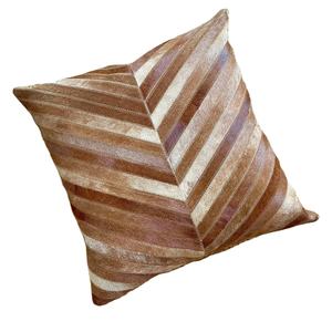 Funda de Almohada Cuadrada de Cuero Vacuno Marrón Oscuro, Diseño de Patchwork, Cierre de Cremallera, Personalizable para Hoteles, Hospitales y Hogar - Product Image 1