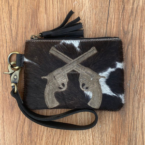 2024 venta al por mayor de pelo personalizado en cuero de vaca grabado láser bolsa de mano desmontable occidental cuero genuino cremallera teléfono bolsa monedero - Product Image 2
