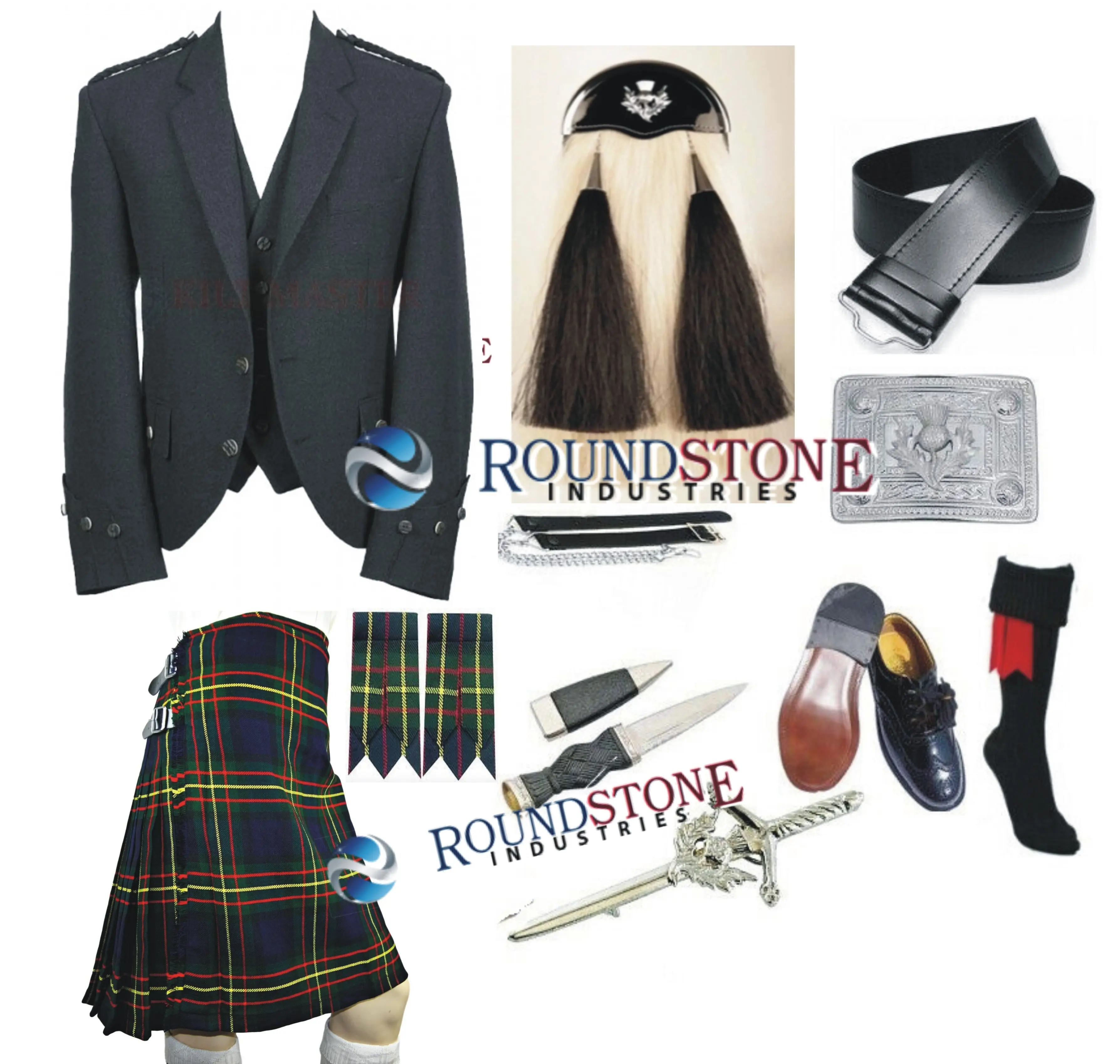 MacLaren Modern Tartan Kilt 8 Halaman Akrilik Campuran Wol Paket KILTS-ARGYLL Jaket _ Rambut Kuda SPORRAN _ Sepatu _ Kilt PIN_SHIRTS