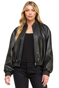 Women's <b>Cropped</b> Sheep Skin PU Eco-Friendly Waterproof Biker <b>Jacket</b> Zipper Closure Stand Collar Full Sleeve Moto Style Autumn - Product Image 4