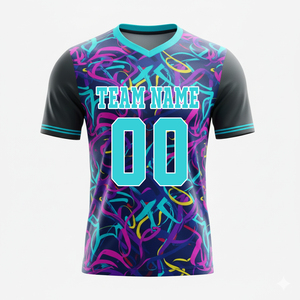 Camiseta de Fútbol Negra Personalizada con Neón, Transpirable, con Logotipo, Nombre y Número Personalizados, Tallas Grandes, Directo de Fábrica - Product Image 1