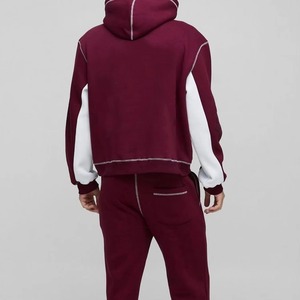 Conjunto de Sudadera con Capucha y Pantalones Deportivos para Hombre, Color Borgoña, Informal, de Felpa, Tejido de Punto, Invierno, 100% Algodón, Color Sólido, Cintura con Cordón - Product Image 4