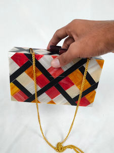 Pochette en résine acrylique à motif géométrique vintage, sac à main en acrylique perlé pour femme - Product Image 5