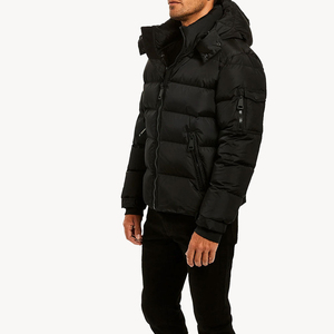 Veste matelassée noire pour homme, veste d'hiver matelassée à capuche, veste chaude décontractée pour l'extérieur, isolée, avec plusieurs poches - Product Image 2