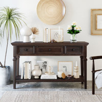 Table console de style rétro classique avec trois tiroirs supérieurs et étagère inférieure ouverte, montage facile (Espresso)