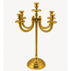 Candelabro de metal dorado de lujo con 5 brazos, centro de mesa para bodas, venta al por mayor de fábrica, portavelas metálico vintage para fiestas - Product Image 1