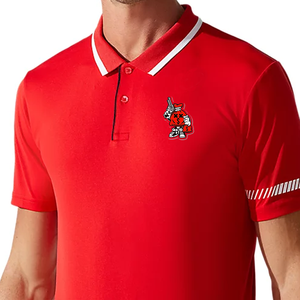 เสื้อเชิ้ตแขนสั้นสีแดงสำหรับผู้ชาย ปักโลโก้ แห้งเร็ว ระบายอากาศได้ดี ผ้าถัก สวมใส่สบาย ทรงปกติ ผลิตจากโพลีเอสเตอร์/คอตตอน สำหรับเด็กผู้ชาย - Product Image 3