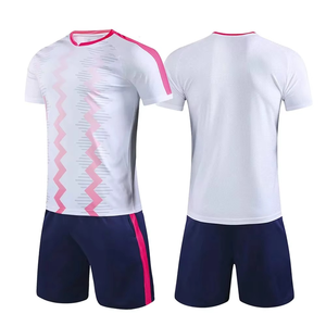 Ensemble de maillots de football sublimés pour hommes, blanc et rose, à manches courtes, géométriques, anti-transpiration, vêtements de sport pour toutes les saisons - Product Image 1