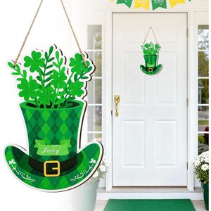 Decorazioni da parete per la festa di San Patrizio, ghirlanda in legno 8 x 21,6 con cartello a forma di cappello verde, ornamento da appendere alla porta d'ingresso. - Product Image 1