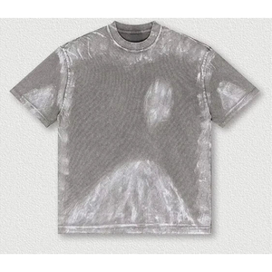 เสื้อยืดผู้ชายทรงโอเวอร์ไซส์ ผ้าคอตตอน 100% ล้างสีแบบแอซิดฟอก ทรงบ็อกซี่ สไตล์สตรีทแวร์ ขาดๆ แบบดิสเทรส - Product Image 1