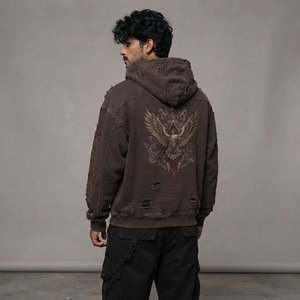 Casual Cotton Blend <b>Pullover</b> Sweatshirt Soft Washed Fabric Detailed Embroidery Design <b>Men</b> Distressed Embroidery Hoodies - Product Image 5