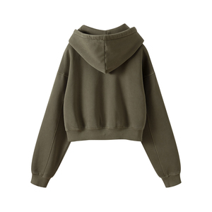 Vêtements pour femmes : Sweat à capuche court oversize zippé, uni, personnalisable pour impression, style sportswear, vente en gros - Product Image 2