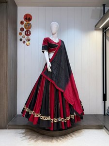 Lehenga Choli de Algodón Puro Camric con Bordado de Espejos, Estilo Delgado y Elegante, Especial para Navratri, para Bodas, Fiestas y Eventos Tradicionales de Invierno - Product Image 4