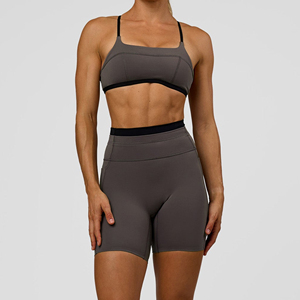 Shorts Deportivos de Cintura Alta para Mujer, Color Sólido, con Cintura Elástica, de Secado Rápido, Tejidos, para Entrenamiento, Color Gris - Product Image 4