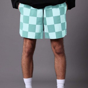 <b>Men's</b> <b>Checkered</b> Board <b>Shorts</b> Light Green White Patterned Quick Dry Polyester Casual Summer Wear Drawstring Waist - Product Image 1