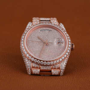 นาฬิกาหรูหราสีโรสโกลด์ประดับเพชร VVS มอยส์ซาไนต์สำหรับผู้หญิง หน้าปัดทรงกลมประดับเพชรเต็มวง สายแบบกำไล สไตล์ฮิปฮอป นาฬิกาสั่งทำพิเศษ - Product Image 2