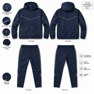 Conjunto de Chaqueta Cortavientos con Capucha y Paneles Raglán, Tejido Softshell Impermeable, Diseño de Paneles en las Mangas Raglán, Logotipo Bordado Personalizado - Product Image 3