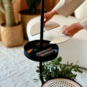 Black Metal Floor Incense Burner Stand, Features An Elegant <b>Hanging</b> Needle, A <b>White</b> Perforated Lid For Modern Living Decoration - Product Image 6
