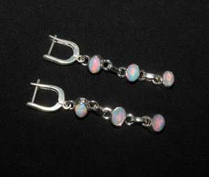 Boucles d'oreilles pendantes en argent sterling avec opale de feu éthiopienne, design cabochon, bijoux artisanaux en pierres précieuses naturelles - Product Image 4
