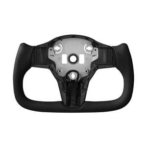 Volant de direction en fibre de carbone en forme de D à fond plat pour Tesla Model 3 2016-2023, poignée en cuir antidérapante, fonction de chauffage, accessoire noir - Product Image 1