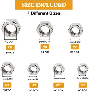M2 M2.5 M3 M4 M5 M6 M8 <span class=keywords><strong>Nuts</strong></span> Hot Bán 304 thép không gỉ <span class=keywords><strong>Nuts</strong></span> Hex <span class=keywords><strong>Nuts</strong></span> Assortment Kit - Product Image 2