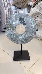 Circular <b>Mother</b> of Pearl Handmade Vintage Engraved Letterpress Printed Wall Art on Black Stand Decorative Disc Sculpture Bali - Product Image 6